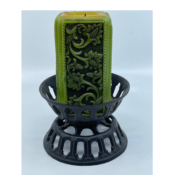 Vintage Other - Vintage Retro groovy 70s decorative green candle in wrought iron stand boho